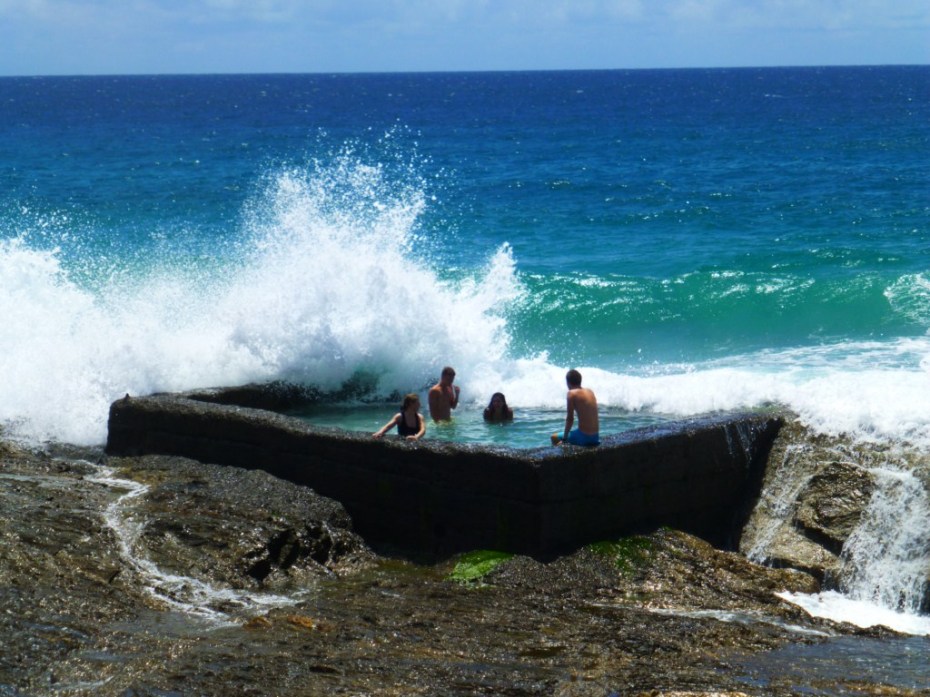 They made a swimming pool in the rocks. so when a big wave comes it goes into the pool