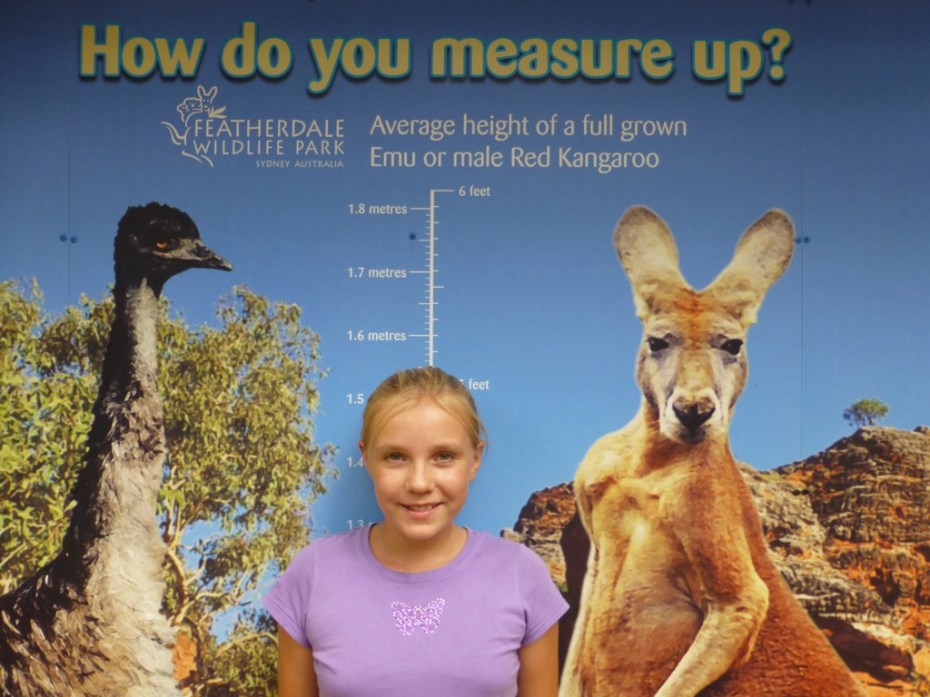 Lydia is not as tall as the emus and kangaroos