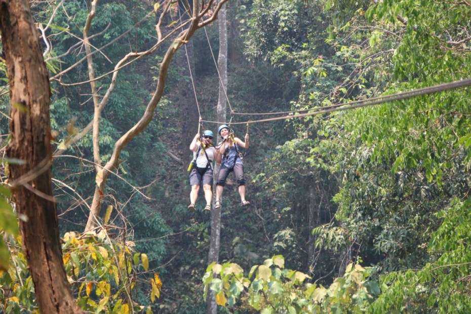 Anna and Cecilia screams in the woods of Thailand.