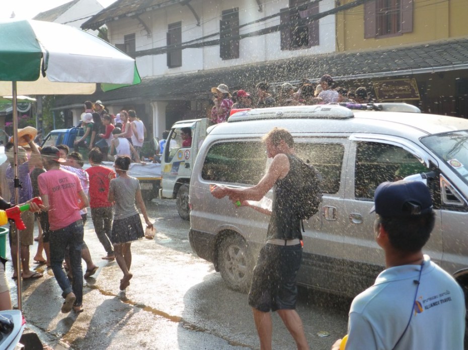 New Year's water fight in Luang Prabang,Laos