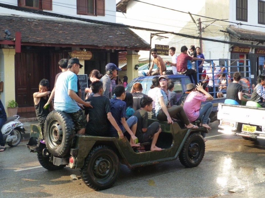 New Year's water fight in Luang Prabang,Laos